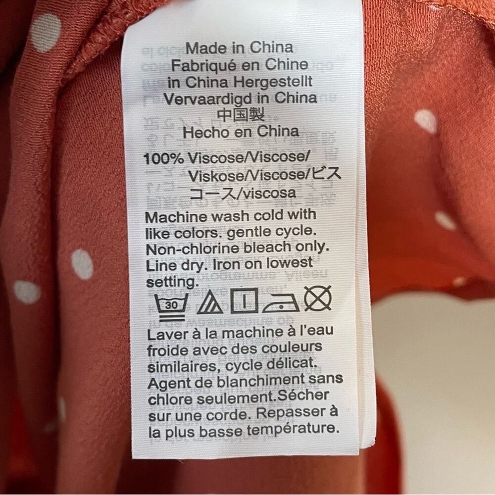 NWT MADEWELL Sash-Tie Wrap Top Blouse in Polka Dot Peach & white size xs - Picture 6 of 7